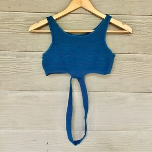 Teal Textured Crop Top Yoga Tank with Band Detail